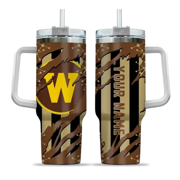 personalized western michigan broncos claw cut brown black curved tumbler best selling.webp