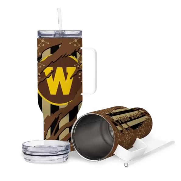 personalized western michigan broncos claw cut brown black curved tumbler high quality.webp