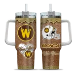personalized western michigan broncos heart helmet motif brown curved tumbler best selling.webp