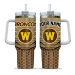 personalized western michigan broncos hex texture brown curved tumbler best selling.webp