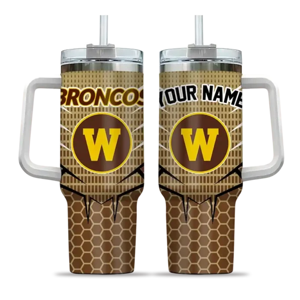 personalized western michigan broncos hex texture brown curved tumbler best selling.webp