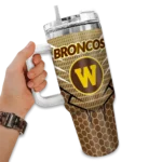 personalized western michigan broncos hex texture brown curved tumbler best selling.webp