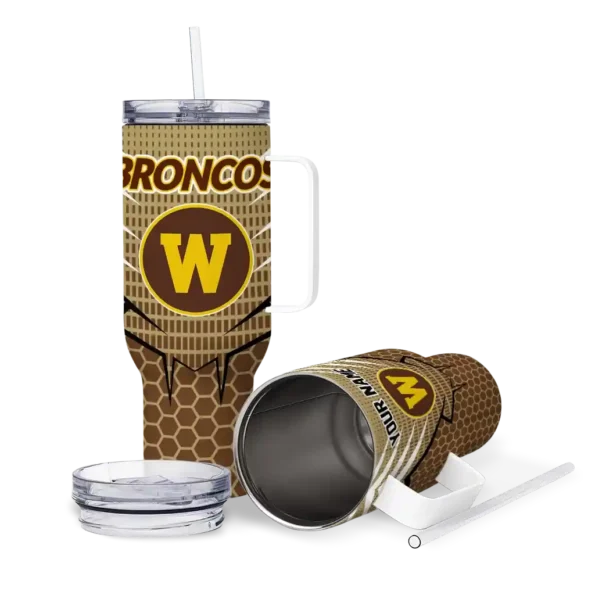 personalized western michigan broncos hex texture brown curved tumbler high quality.webp