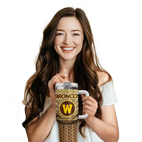 personalized western michigan broncos hex texture brown curved tumbler premium grade.webp
