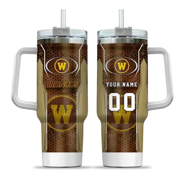 personalized western michigan broncos hexagon armor brown curved tumbler best selling.webp