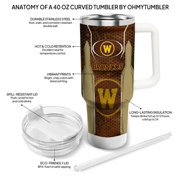 personalized western michigan broncos hexagon armor brown curved tumbler new arrival.webp
