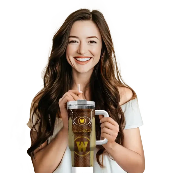 personalized western michigan broncos hexagon armor brown curved tumbler premium grade.webp