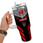 personalized wisconsin badgers arrow armor red black curved tumbler best selling.webp