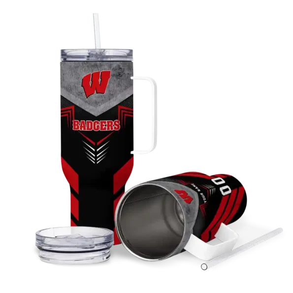 personalized wisconsin badgers arrow armor red black curved tumbler high quality.webp