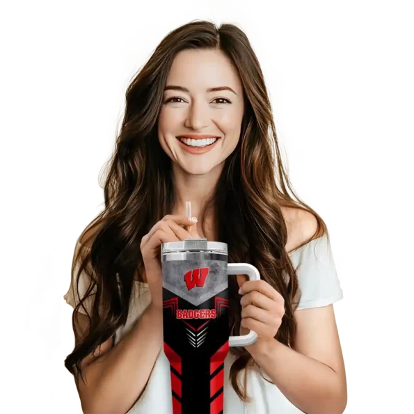 personalized wisconsin badgers arrow armor red black curved tumbler premium grade.webp