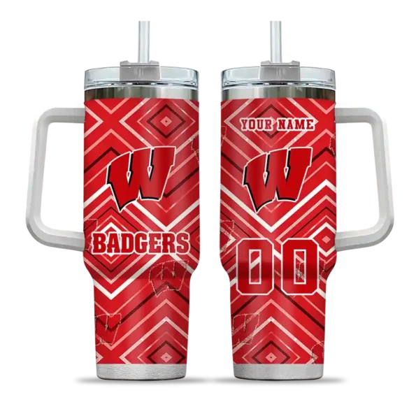 personalized wisconsin badgers bold diamonds red curved tumbler best selling.webp