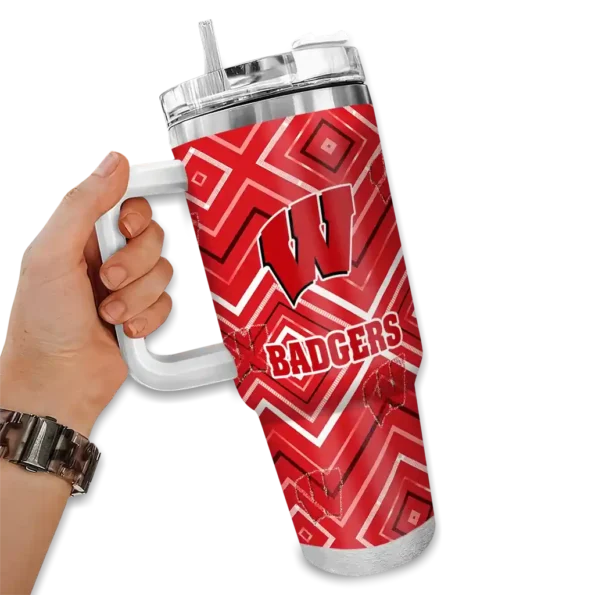 personalized wisconsin badgers bold diamonds red curved tumbler fashion forward.webp
