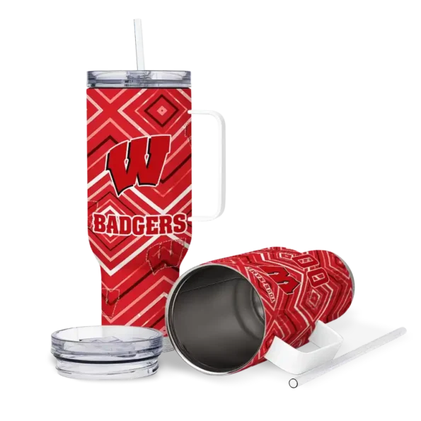 personalized wisconsin badgers bold diamonds red curved tumbler high quality.webp