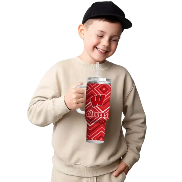 personalized wisconsin badgers bold diamonds red curved tumbler latest model.webp