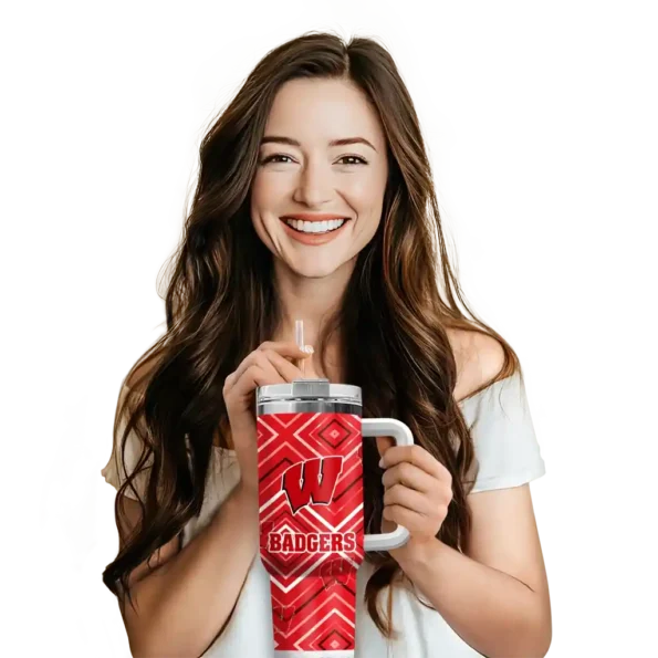 personalized wisconsin badgers bold diamonds red curved tumbler premium grade.webp