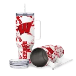 personalized wisconsin badgers camo mashup red white curved tumbler best selling.webp