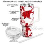 personalized wisconsin badgers camo mashup red white curved tumbler best selling.webp