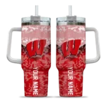 personalized wisconsin badgers chevron stripe red curved tumbler best selling.webp