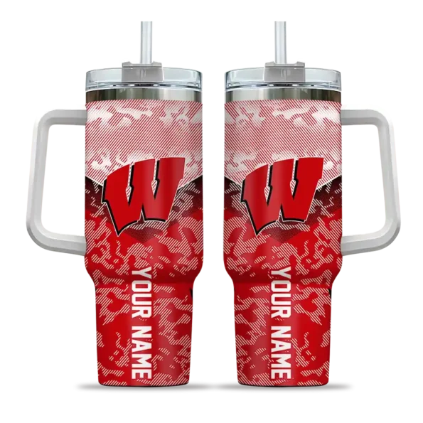 personalized wisconsin badgers chevron stripe red curved tumbler best selling.webp