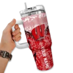personalized wisconsin badgers chevron stripe red curved tumbler best selling.webp