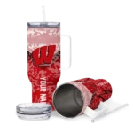 personalized wisconsin badgers chevron stripe red curved tumbler best selling.webp