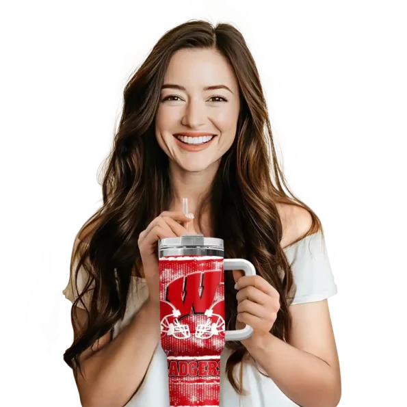 personalized wisconsin badgers honey streaks red curved tumbler premium grade.webp