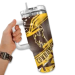 personalized wyoming cowboys abstract paths brown curved tumbler best selling.webp