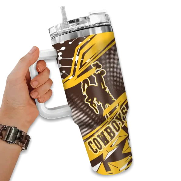 personalized wyoming cowboys abstract paths brown curved tumbler fashion forward.webp