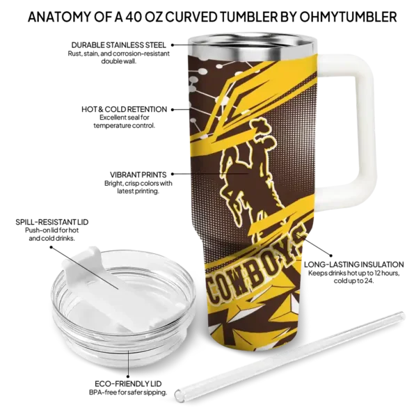 personalized wyoming cowboys abstract paths brown curved tumbler new arrival.webp