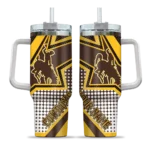 personalized wyoming cowboys arrow burst brown curved tumbler best selling.webp