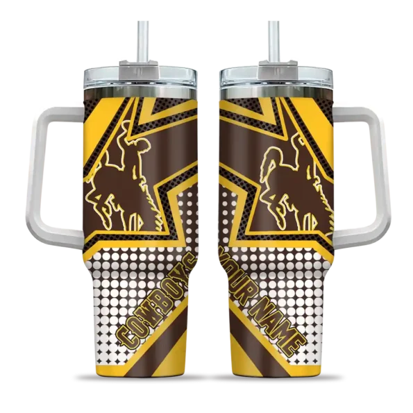 personalized wyoming cowboys arrow burst brown curved tumbler best selling.webp