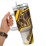 personalized wyoming cowboys arrow burst brown curved tumbler best selling.webp