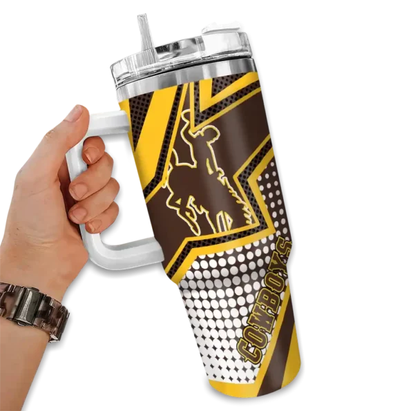 personalized wyoming cowboys arrow burst brown curved tumbler fashion forward.webp