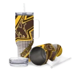 personalized wyoming cowboys arrow burst brown curved tumbler best selling.webp