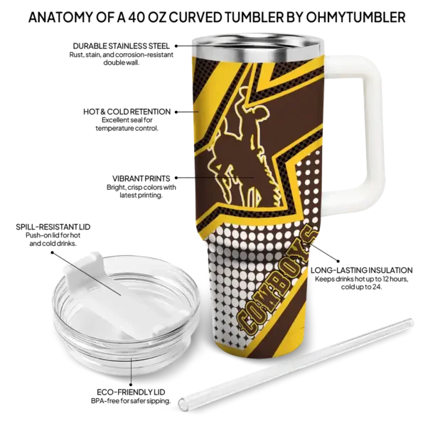 personalized wyoming cowboys arrow burst brown curved tumbler new arrival.webp