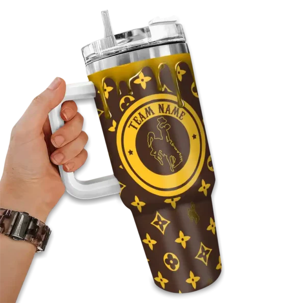 personalized wyoming cowboys bullseye drips brown curved tumbler fashion forward.webp