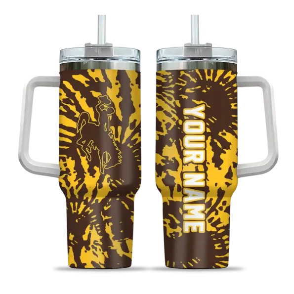 personalized wyoming cowboys burst swirl brown curved tumbler best selling.webp