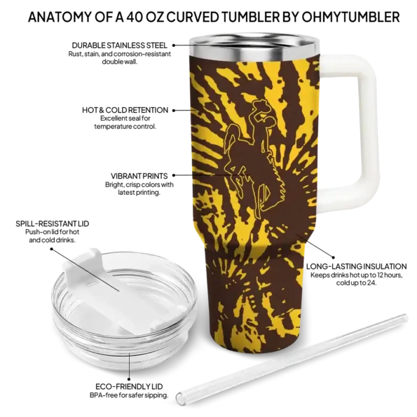 personalized wyoming cowboys burst swirl brown curved tumbler new arrival.webp