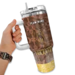 personalized wyoming cowboys geometric prism brown curved tumbler best selling.webp