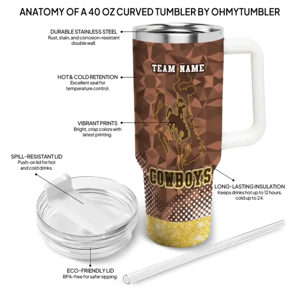 personalized wyoming cowboys geometric prism brown curved tumbler new arrival.webp