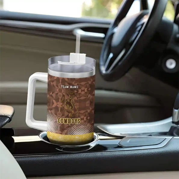 personalized wyoming cowboys geometric prism brown curved tumbler trendy.webp