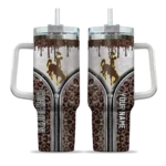 personalized wyoming cowboys leopard zipper brown curved tumbler best selling.webp