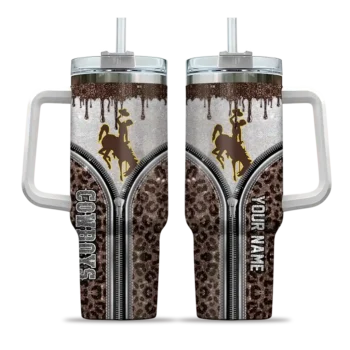 personalized wyoming cowboys leopard zipper brown curved tumbler best selling.webp