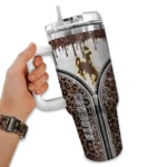 personalized wyoming cowboys leopard zipper brown curved tumbler best selling.webp
