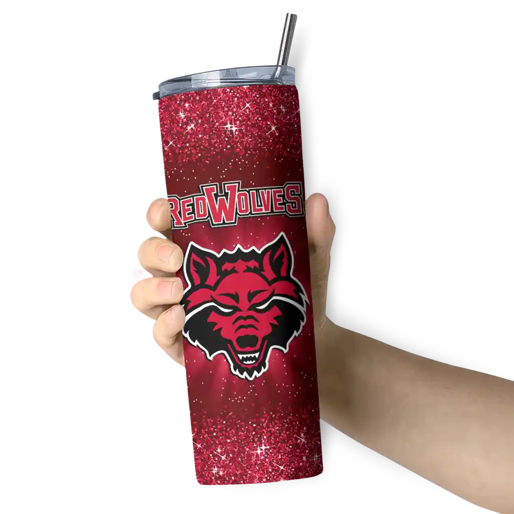 arkansas-state-red-wolves-radiant-glitter-scarlet-skinny-tumbler-premium-grade.webp