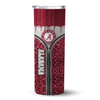 Custom Alabama Crimson Tide Sparkle Drip Crimson Skinny Tumbler