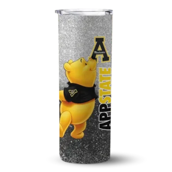 Custom Appalachian State Mountaineers Winnie the Pooh Black Gray Skinny Tumbler