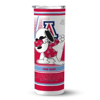 Custom Arizona Wildcats Snoopy Dog Red White Skinny Tumbler