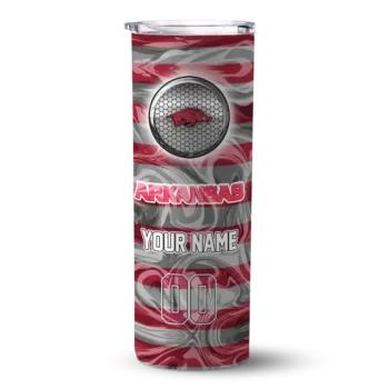 Custom Arkansas Razorbacks Patterned Waves Red Skinny Tumbler