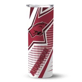 Custom Arkansas Razorbacks Web Stripes Red White Skinny Tumbler